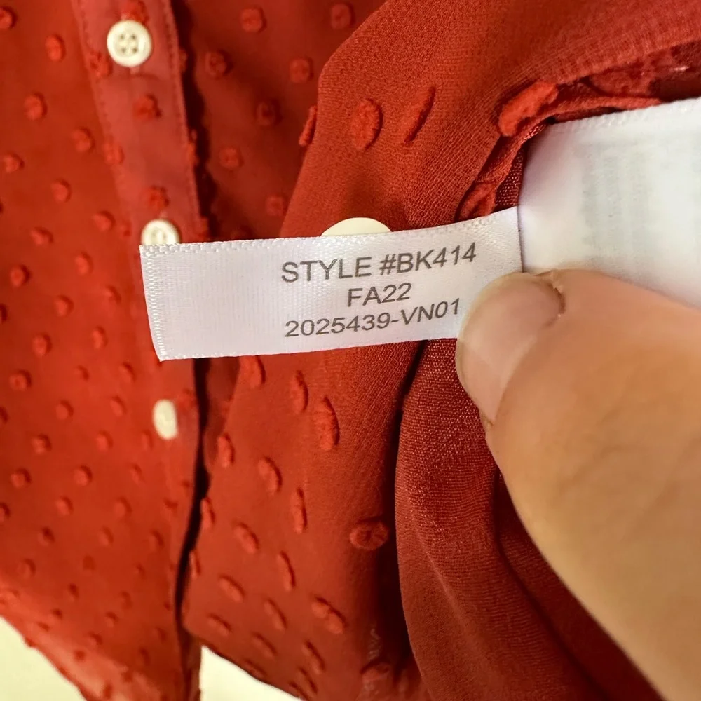 Burnt Orange Polka Dot J. Crew Long Sleeve Blouse Size S NWT - Picture 10 of 10